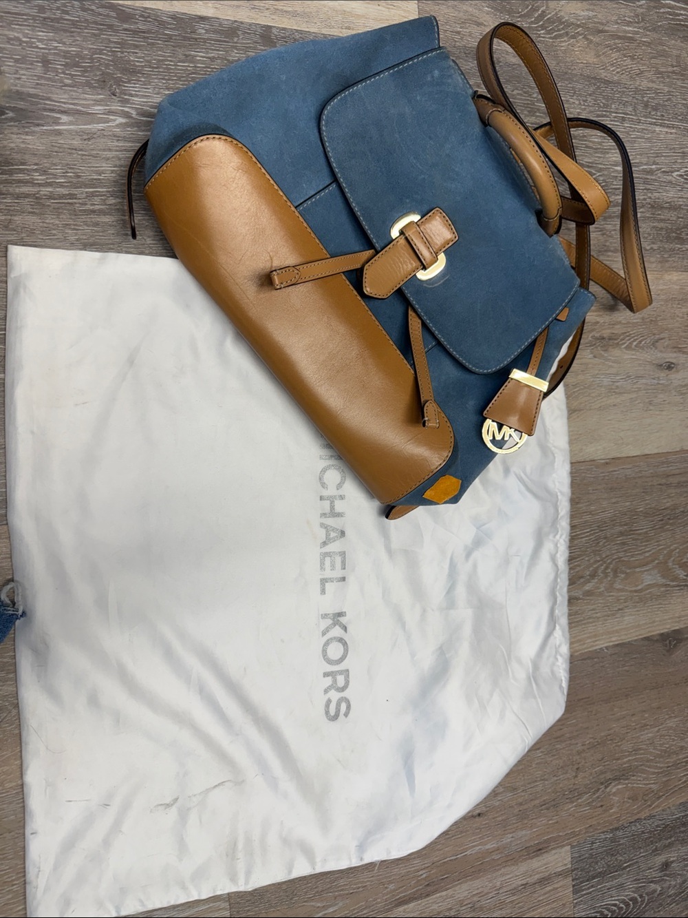 Michael Kors Blue Suede and Tan Leather Backpack 🎒 one size - Picture 2 of 12